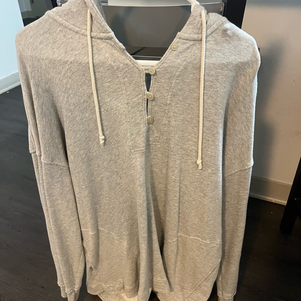 Aerie Gray Button-Up Hooded Sweater